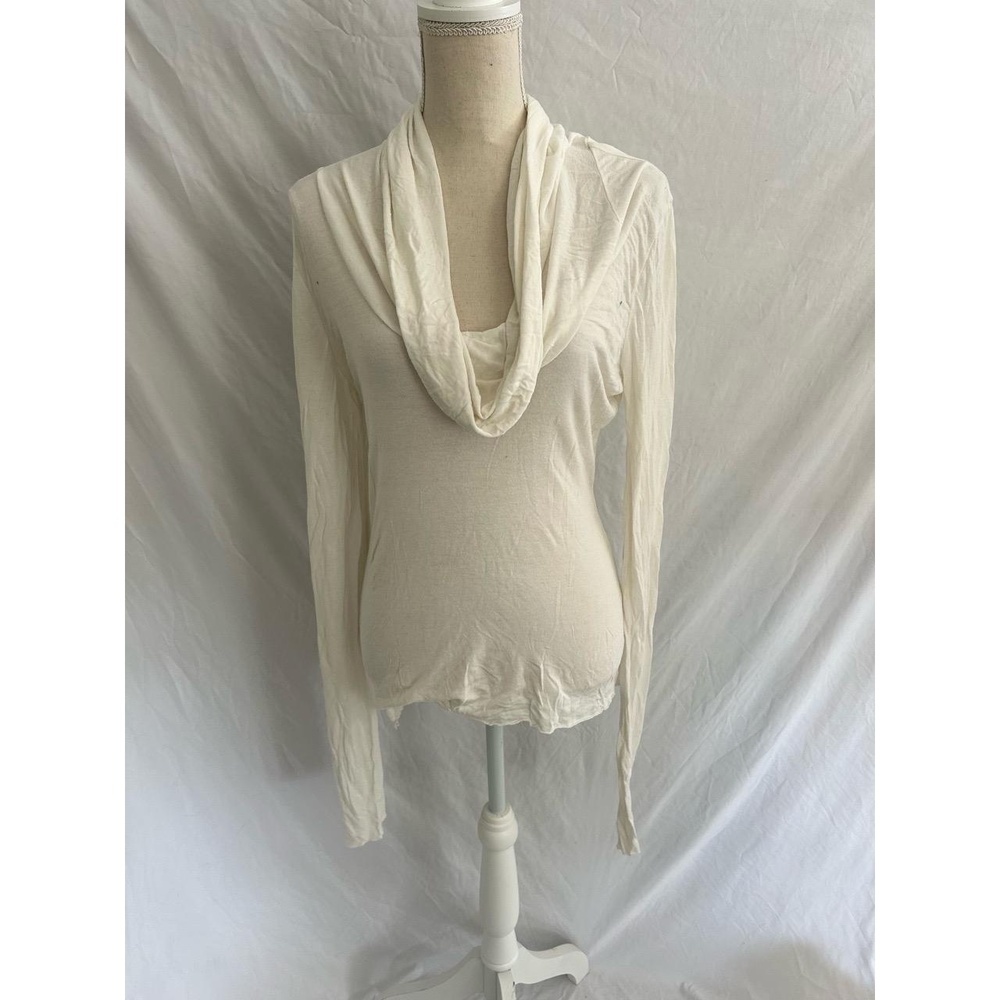 Old Navy Long Sleeve Shirt Womens Size XS Off-White Vintage Y2K Thin Cowl Neck F